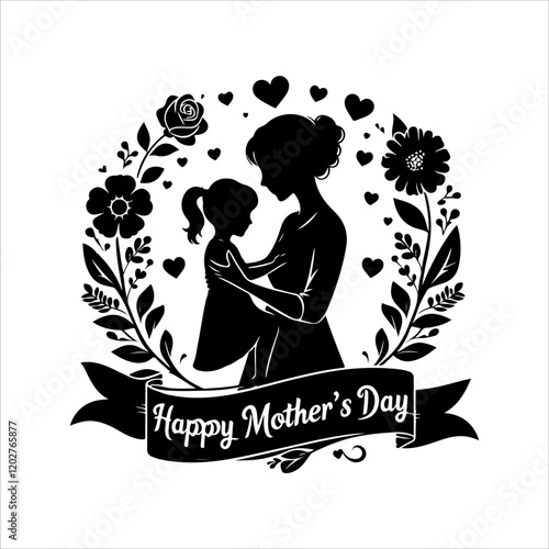 Mother's day silhouette vector. Mother's day logo icon. Silhouette vector of mother's day illustrations