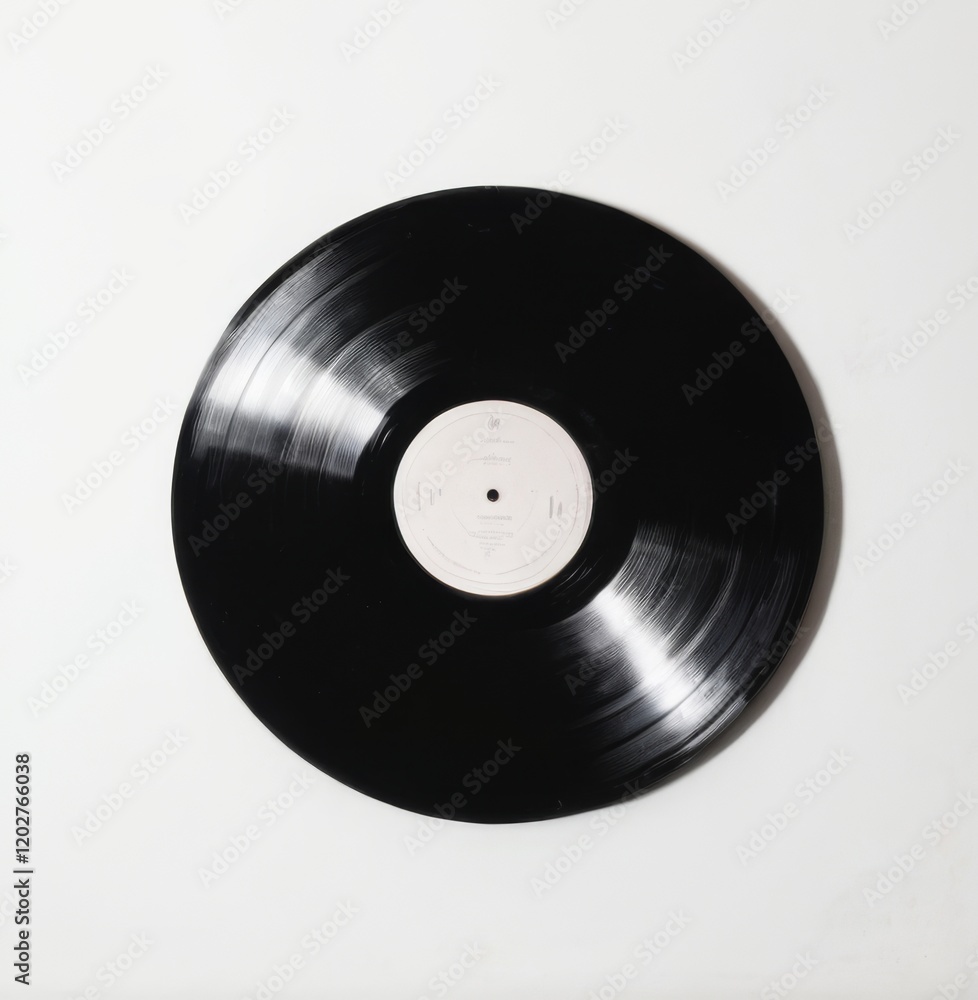Obraz premium Black Vinyl Record with Worn White Label on Plain White Background