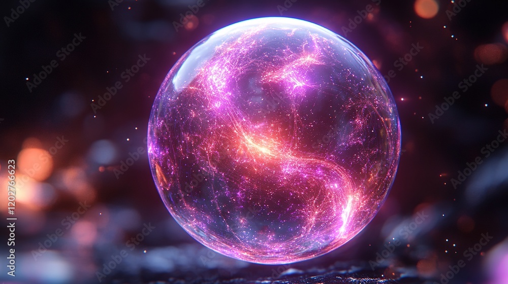 Fototapeta premium A glowing orb filled with vibrant cosmic energy and swirling colors, suggesting mystery and wonder.