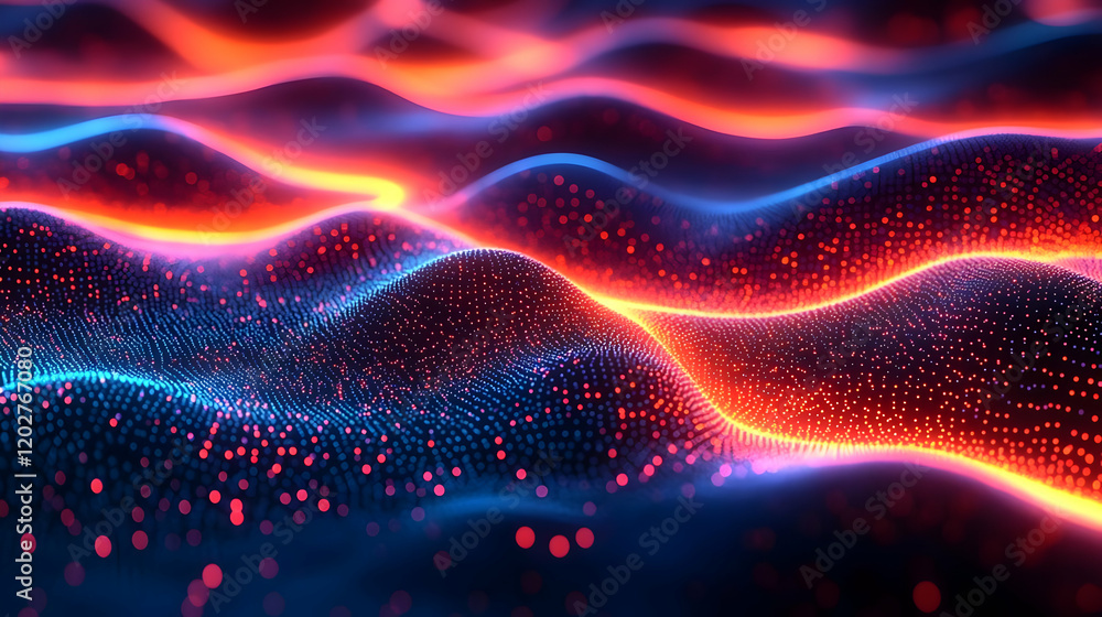 Abstract Digital Waves with Glowing Particles and Neon Lights Abstract Digital Waves with Glowing Particles and Neon Lights