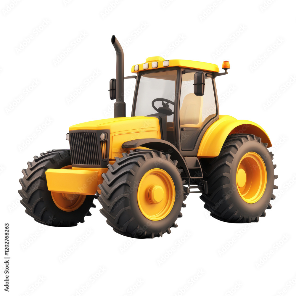 Obraz premium Bright yellow cartoon tractor with oversized tires