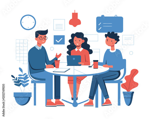 Business meeting flat people on presentation conference ilustration team seminar vector concept.