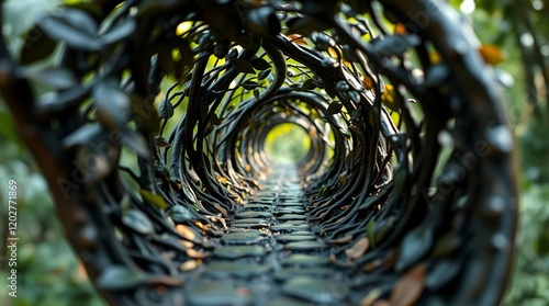 Wallpaper Mural A close-up view of a decorative vine tunnel, showcasing intricate details of leaves and a blurred background, creating a serene atmosphere. Torontodigital.ca