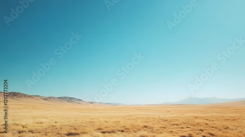 Golden Grasslands Under a Vast Blue Sky