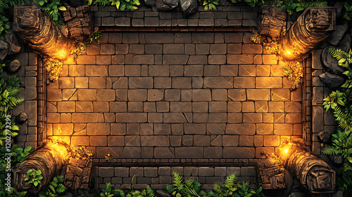 Fototapeta Naklejka Na Ścianę i Meble -  Jungle Temple Battle Map Game: Overhead View