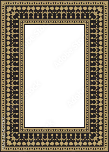 Vector gold with black square Turkish national ornament. Ottoman border, frame. Ethnic floral rectangle, Seljuk Turks pattern. Decoration of the Sultan's palaces