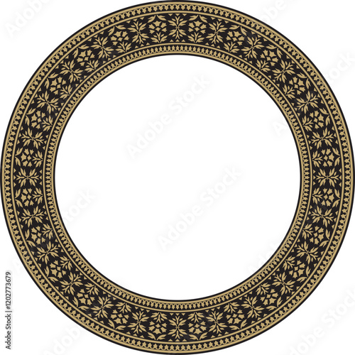 Vector gold and black round Turkish national ornament. Ottoman border, frame. Ethnic floral circle, ring, Seljuk Turks pattern. Decoration of the Sultan's palaces