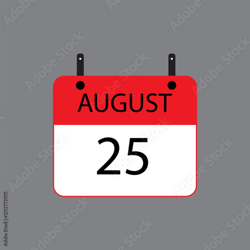 Calendar icon with date 25 august on grey background. Vector schedule symbol.
