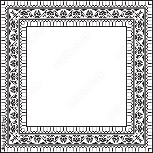 Vector monochrome black square turkish national ornament. Ottoman border, frame. Ethnic floral rectangle, Seljuk Turks pattern. Decoration of the Sultan's palaces