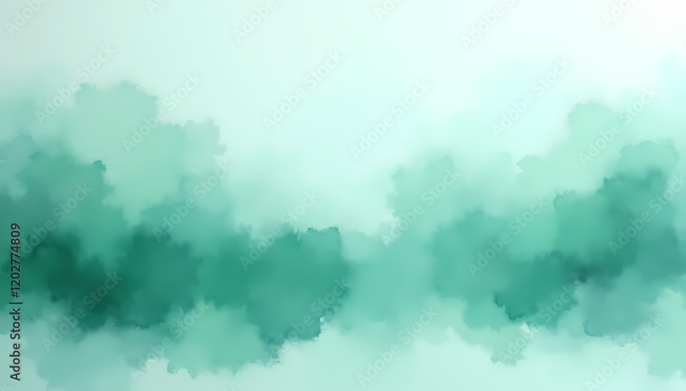 Fototapeta premium Green watercolor abstract background with soft gradient tones.