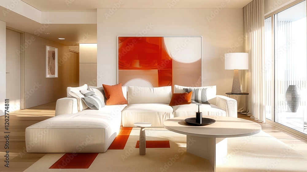 Fototapeta premium Contemporary Minimalism: Sleek and Stylish Living Room Interior Design