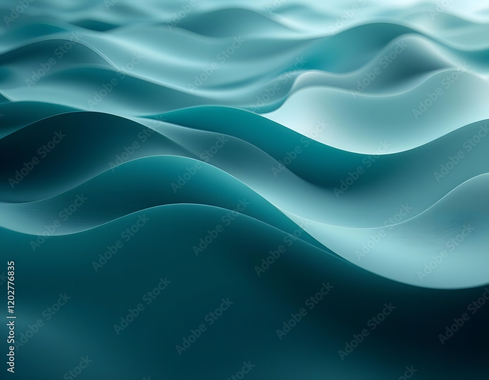 Gentle overlapping teal waves creating a serene and flowing abstract landscape. Gentle overlapping teal waves creating a serene and flowing abstract landscape.