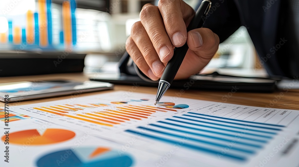 A businessman focused on financial data analysis in a modern office environment, utilizing charts and graphs with a digital enhancement to visualize insights and trends. A businessman focused on financial data analysis in a modern office environment, utilizing charts and graphs with a digital enhancement to visualize insights and trends.