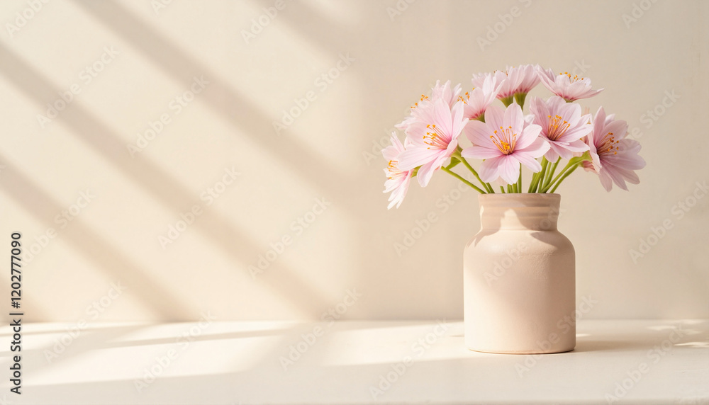 Delicate blossoms illuminating a modern vase, minimalist beauty Delicate blossoms illuminating a modern vase, minimalist beauty