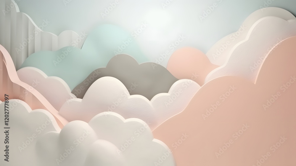 Surreal cloudscape exploration digital art abstract environment calm atmosphere aerial perspective dreamy concept