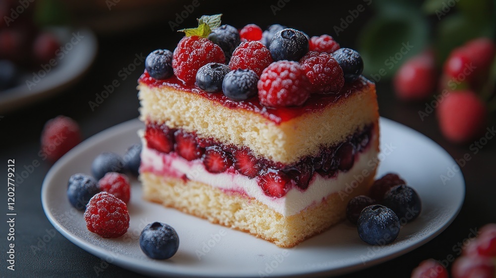 Delicious layered berry cake with cream. Delicious layered berry cake with cream.