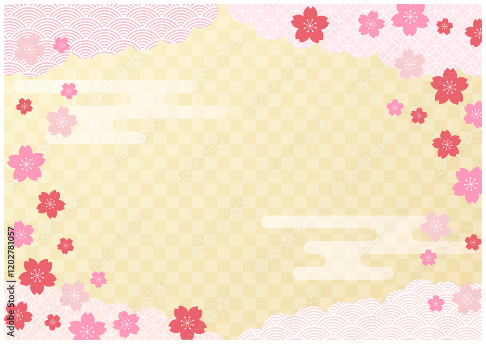 桜の花舞う雲海和柄の春の和風背景5