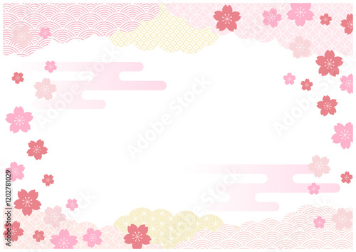 Wallpaper Mural 桜の花舞う雲海和柄の春の和風背景1 Torontodigital.ca