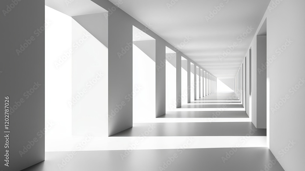 Obraz premium The Ides of March Minimalist corridor with natural light shadows.
