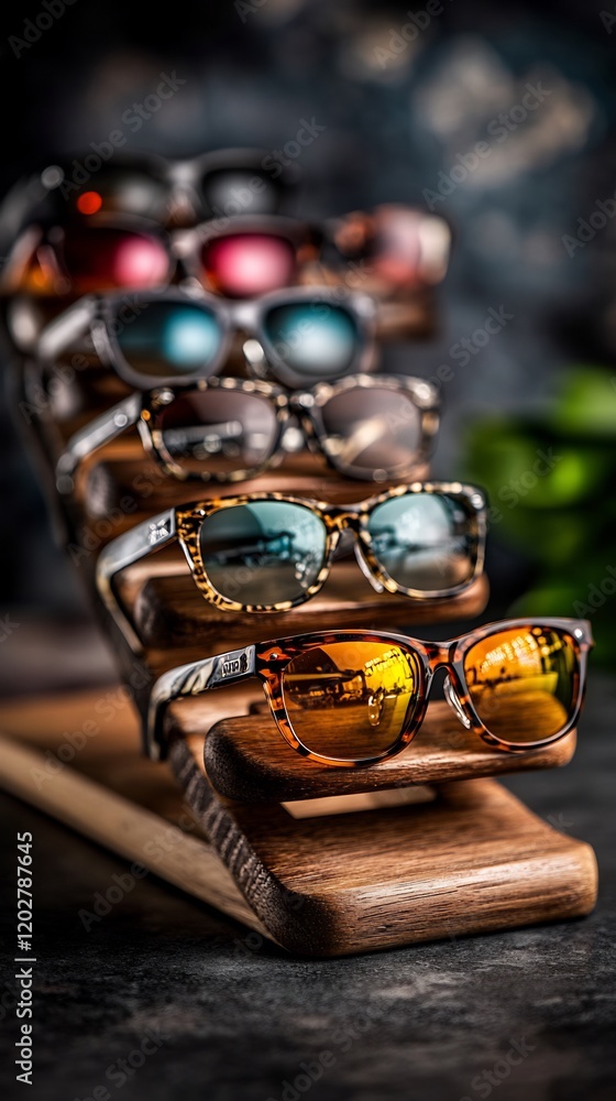Stylish Sunglasses Collection Warm Light Dramatic Display. AI Generated Stylish Sunglasses Collection Warm Light Dramatic Display. AI Generated