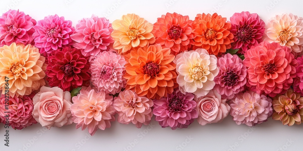 A garden bed filled with dahlias in various colors and sizes, their bright, spiky petals creating a lively, cheerful display. A garden bed filled with dahlias in various colors and sizes, their bright, spiky petals creating a lively, cheerful display.