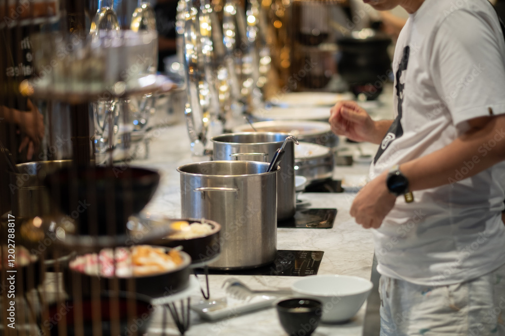 scooping the food, catering, dinner time scooping the food, catering, dinner time