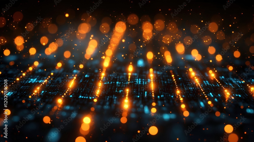 Naklejka premium Abstract Glowing Particle Background with Orange and Blue Lights