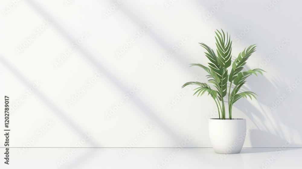 Green Oasis: 3D Rendered Interior Background with Lush Plant Green Oasis: 3D Rendered Interior Background with Lush Plant