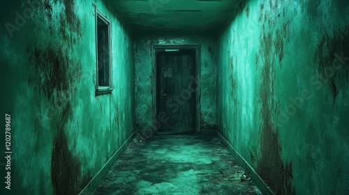 Wallpaper Mural Abandoned building hallway, eerie green, mystery Torontodigital.ca