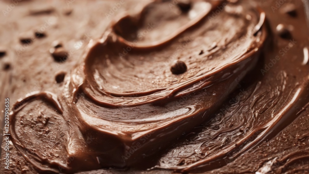 Rich Dark Chocolate Swirl Texture on Surface CloseUp with Glossy Smooth Finish and Small Irregular Chips Creating Pattern Rich Dark Chocolate Swirl Texture on Surface CloseUp with Glossy Smooth Finish and Small Irregular Chips Creating Pattern