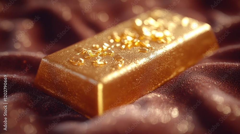 Shiny Gold Bar Rests on a Luxurious Fabric Symbolizing Wealth and Prosperity Shiny Gold Bar Rests on a Luxurious Fabric Symbolizing Wealth and Prosperity