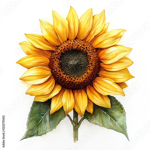 A vibrant sunflower illustration showcasing detailed petals and leaves.