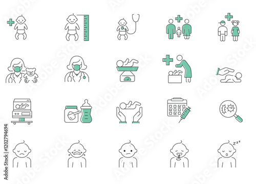 Pediatric Medicine Modern Thin Line Icons - Editable Stroke stock illustration