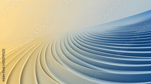 Abstract Blue and Gold Wave Background; Design, Technology, and Future Concept; Soft Sunrise Lighting photo