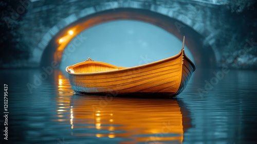 Wallpaper Mural Wooden rowboat under a stone arch bridge at night. Torontodigital.ca