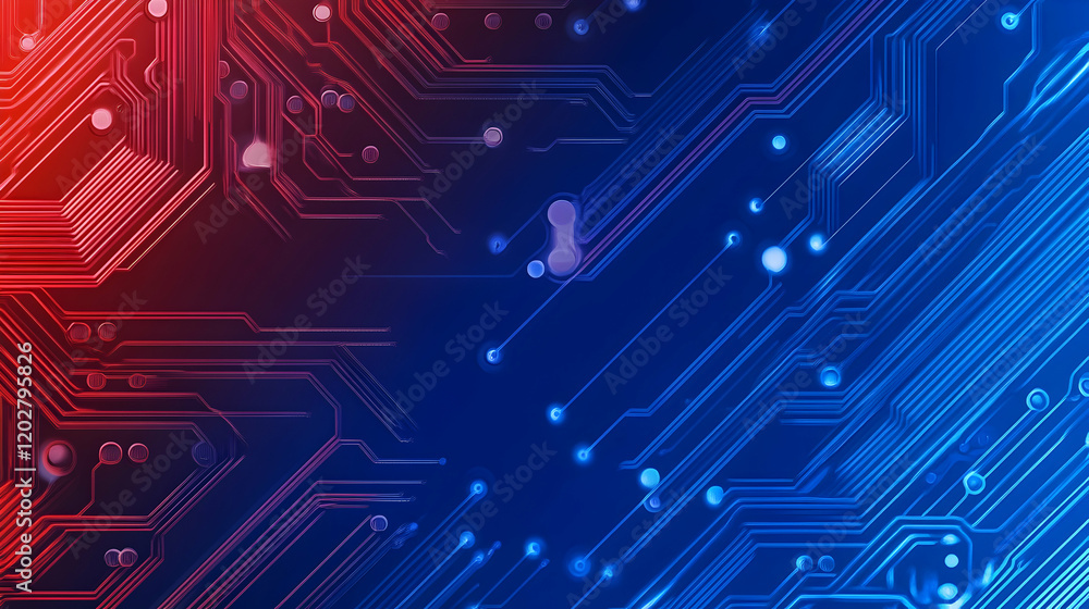 Obraz premium Abstract Technology Background Red and Blue Circuit Board Close-up