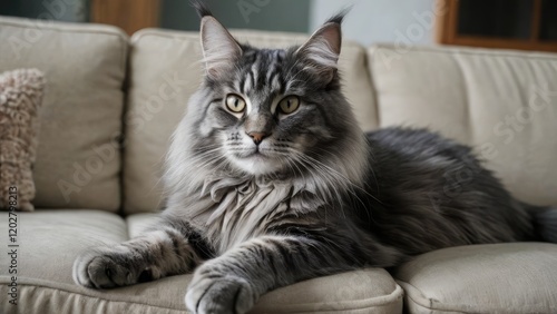 Wallpaper Mural Blue maine coon cat lying on sofa at home Torontodigital.ca