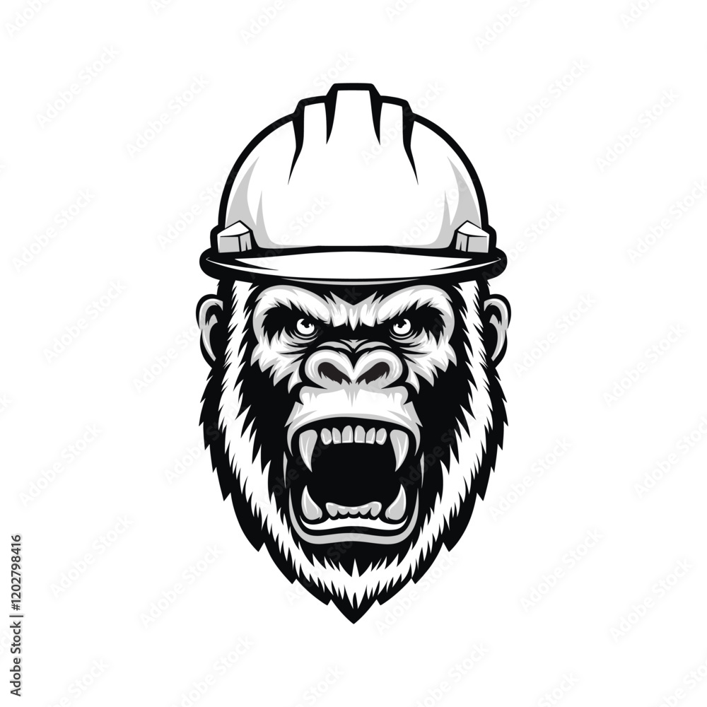 Fototapeta premium Gorilla Military Helmet vector art illustration, angry gorilla head vector Design element