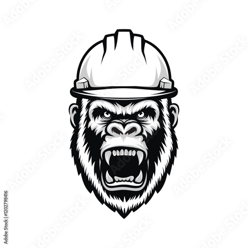 Gorilla Military Helmet vector art illustration, angry gorilla head vector Design element photo