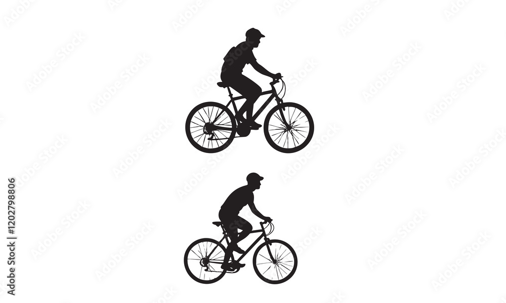 Obraz premium cycling man silhouette icon set, cycle silhouette, bicycle silhouette vector, bicycle man silhouette, sport, racing, vehicle.