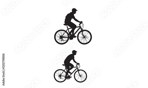 cycling man silhouette icon set, cycle silhouette, bicycle silhouette vector, bicycle man silhouette, sport, racing, vehicle.