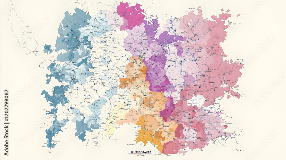 Obraz premium Colorful map of Basque Country regions, showing transportation network and geographical divisions. Useful for travel guides, cultural studies, and geographic research