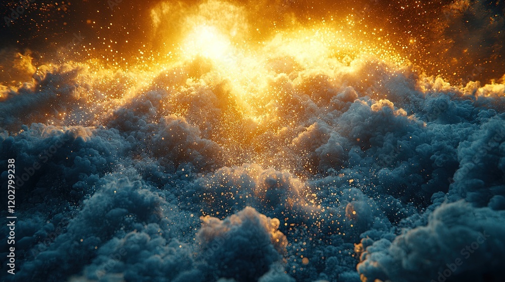 Obraz premium A dramatic sunset through vibrant clouds, creating a stunning atmospheric effect.