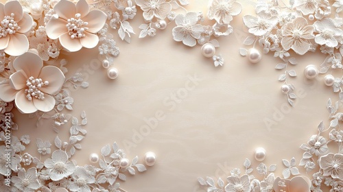 a white flower arrangement with pearls and pearls on a white background photo