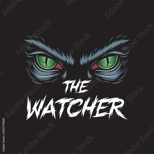 The watcher, monster eyes vector scary face, t-shirt design