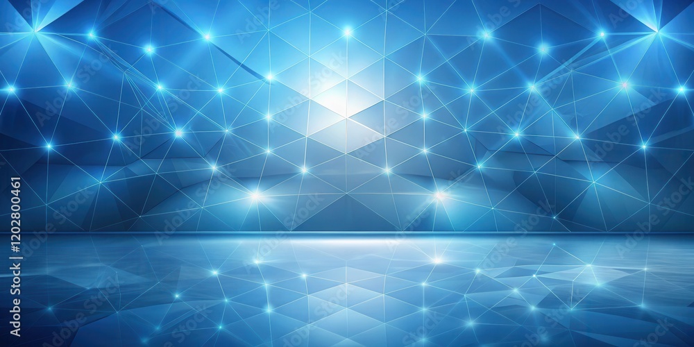 Abstract Blue Geometric Network Background with Reflective Floor Abstract Blue Geometric Network Background with Reflective Floor