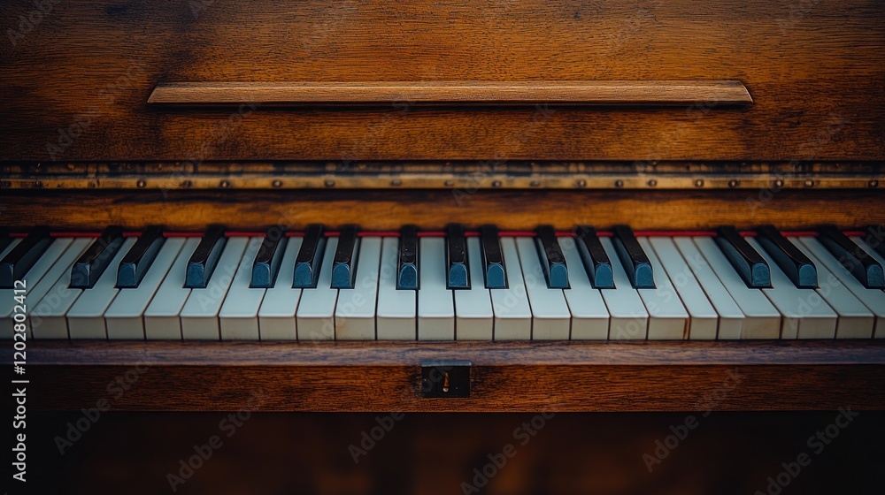Antique piano keys, outdoors, blurred background, music Antique piano keys, outdoors, blurred background, music