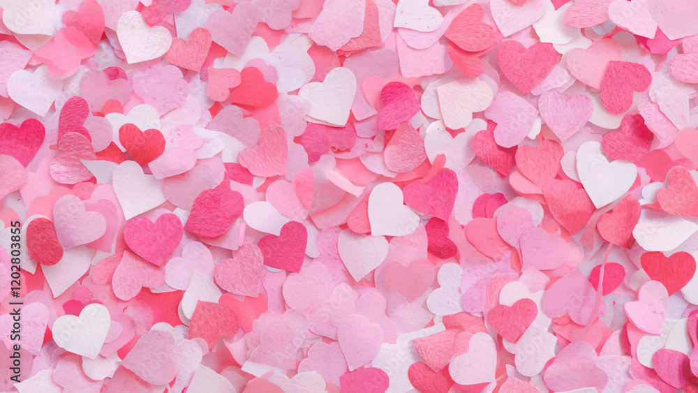 Valentine's Day, A vibrant and heartfelt assortment of pink and white heart-shaped confetti scattered across a surface Valentine's Day, A vibrant and heartfelt assortment of pink and white heart-shaped confetti scattered across a surface