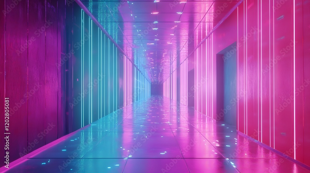 Neon Lit Corridor Displays Vibrant Pink And Blue Hues Neon Lit Corridor Displays Vibrant Pink And Blue Hues