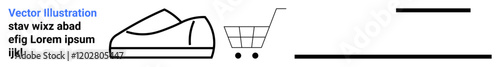Shopping cart and sneaker icon with lorem ipsum text. Ideal for e-commerce, retail, fashion, footwear, online stores, shopping platforms, product listings. Landing page